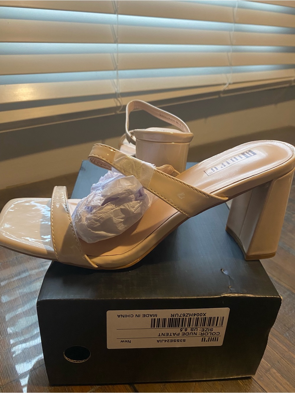 Nude Patent Block Heel Sandals - Women